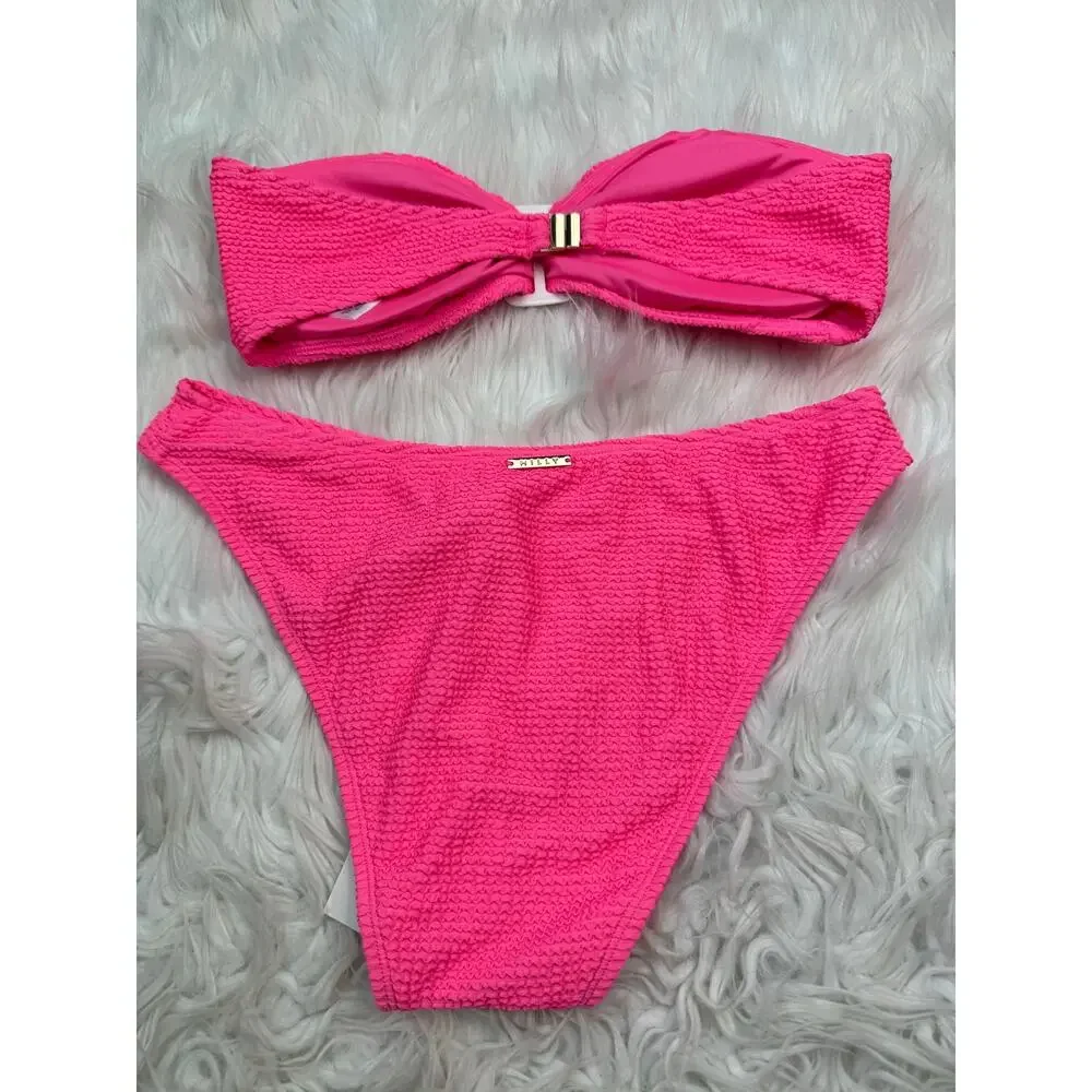 Milly‎ Margot Solid Bandeau Bikini Set Size M Pink NWT REVOLVE Resortwear